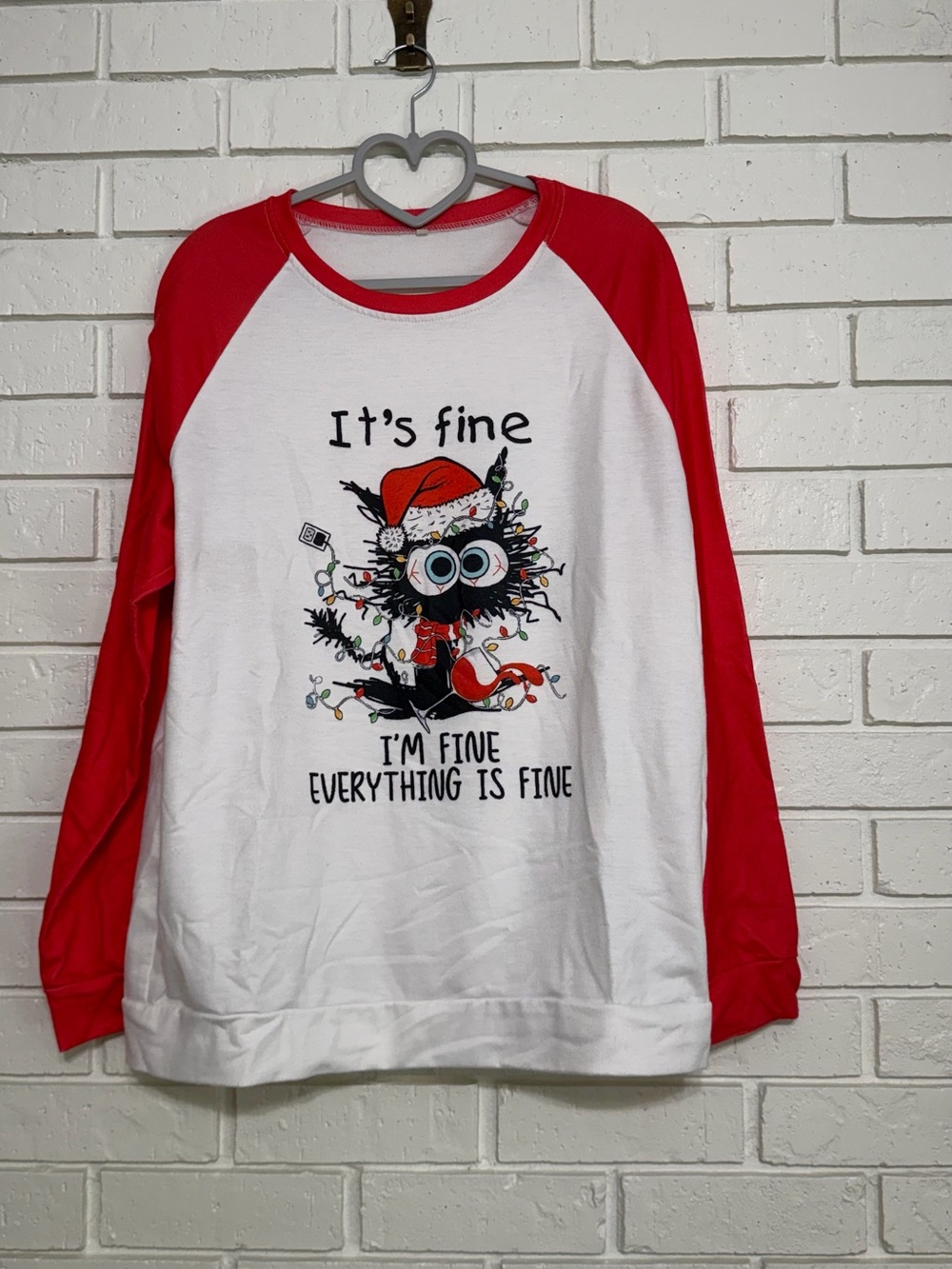 Christmas Cat Everything Is Fine Raglan Sweatshirt Women’s Large